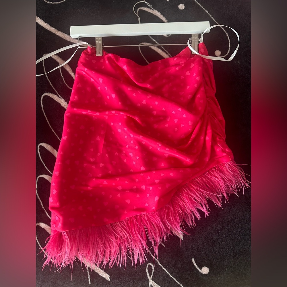Lovers and Friends red and pink skirt with feathers and hearts